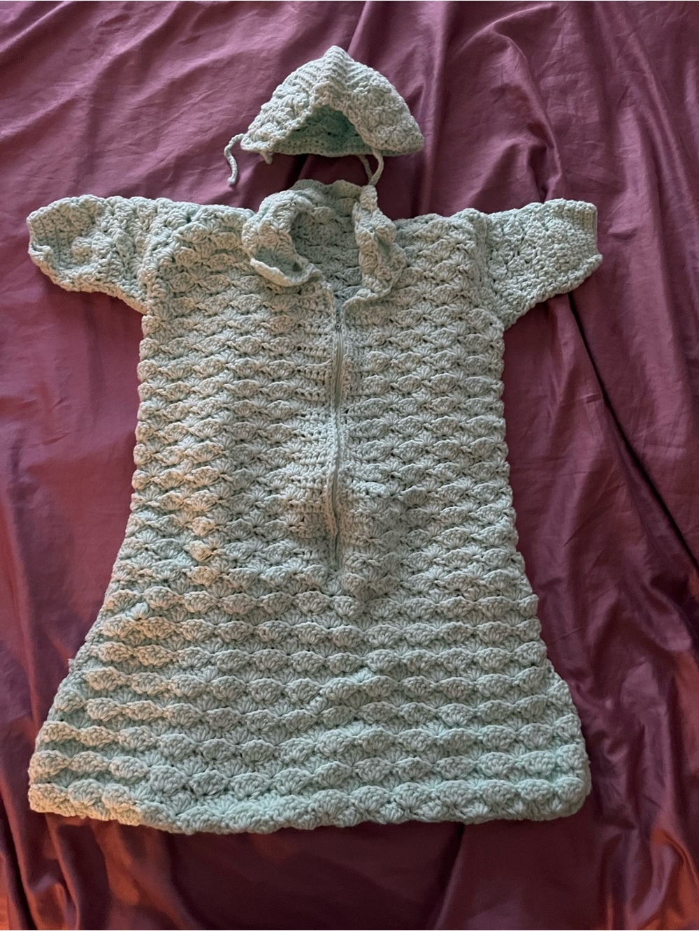 Hand Crochet Vintage Baby Bunting with Hat